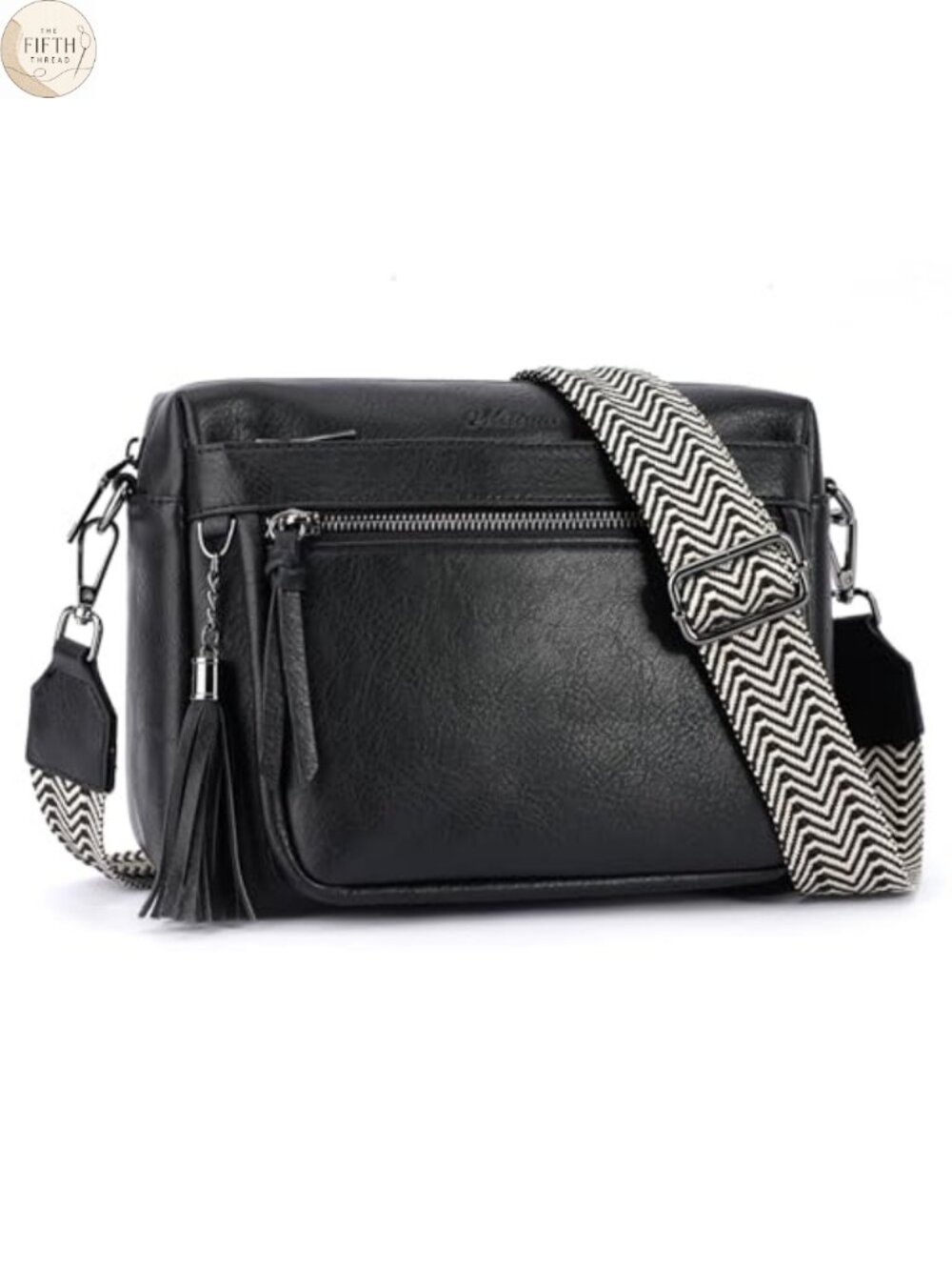 Vegan Leather Crossbody Bag Multi Pocket Adjustable Strap Tassel